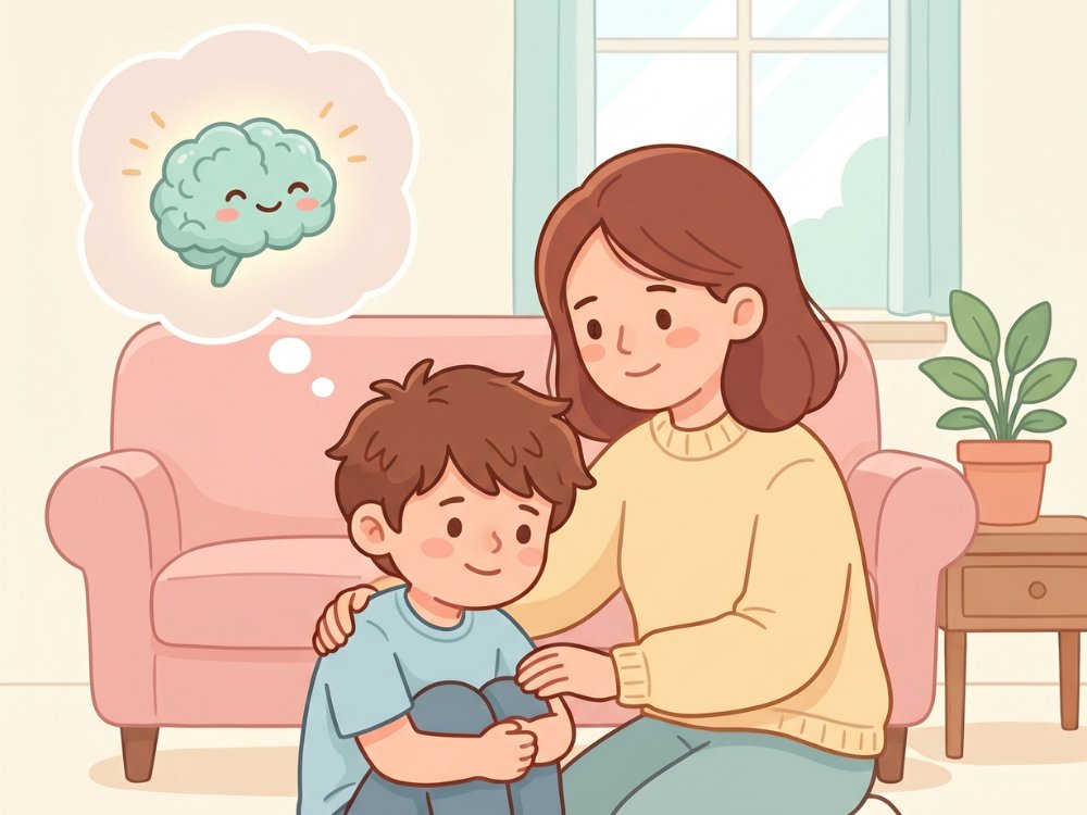 Un parent et son enfant au calme, le cerveau de l'enfant de nouveau en ligne